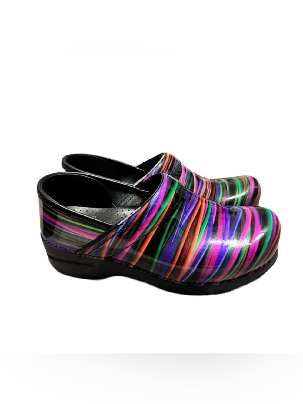 Dansko Professional Clogs Women's 38  Multicolor Striped Patent Leather Comfort - Picture 3 of 6
